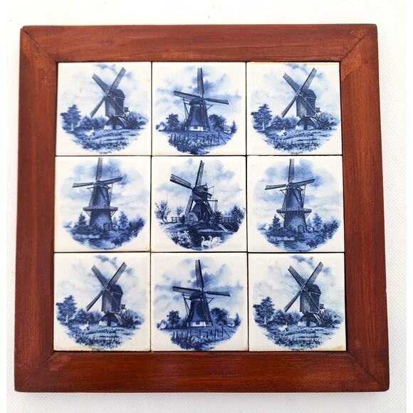 TRIVET-WALL HANGING-Blue White Delft Tiles-Windmills-Various Designs-7.5 x 7.5 - Picture 6 of 8
